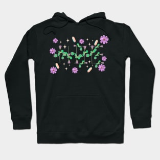 Hoe blue roses on stems with gems and purple flowers black bg 2 Hoodie